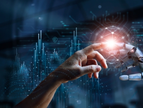 Ai,,Machine,Learning,,Hands,Of,Robot,And,Human,Touching,On