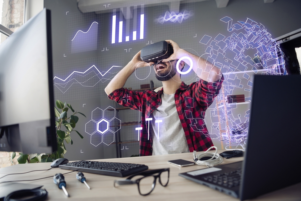 Creative,Photo,Banner,Collage,Of,Young,Engineer,Man,Simulation,Finance